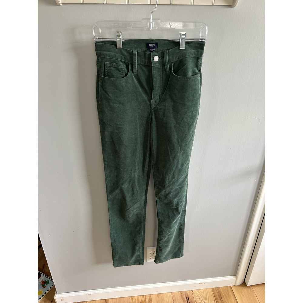 J.Crew High Rise Straight Corduroy Pants Forest Green 25T Tall Fine Wale Stretch - Picture 2 of 3